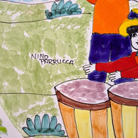 Nino Parrucca Pottery Modernist Plate 8.5" Made in Italy #148 Grape Harvest - Picture 4 of 8